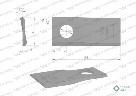 Nóż. nożyk kosiarka lewy 96x40x3mm otwór 19 zastosowanie 16502727 Deutz Fahr Kverneland WARYŃSKI ( sprzedawane po 25 ) Nóż. nożyk kosiarka lewy 96x40x3mm otwór 19 zastosowanie 16502727 Deutz Fahr Kverneland WARYŃSKI ( sprzedawane po 25 )