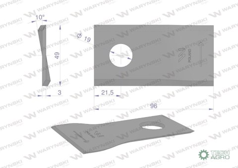 Nóż. nożyk kosiarka lewy 96x48x3mm otwór 19 zastosowanie 434979 Pottinger WARYŃSKI ( sprzedawane po 25 ) Nóż. nożyk kosiarka lewy 96x48x3mm otwór 19 zastosowanie 434979 Pottinger WARYŃSKI ( sprzedawane po 25 )