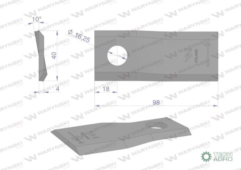Nóż. nożyk kosiarka lewy 98x40x4mm otwór 16.2 zastosowanie DM-303 Claas WARYŃSKI ( sprzedawane po 25 ) Nóż. nożyk kosiarka lewy 98x40x4mm otwór 16.2 zastosowanie DM-303 Claas WARYŃSKI ( sprzedawane po 25 )