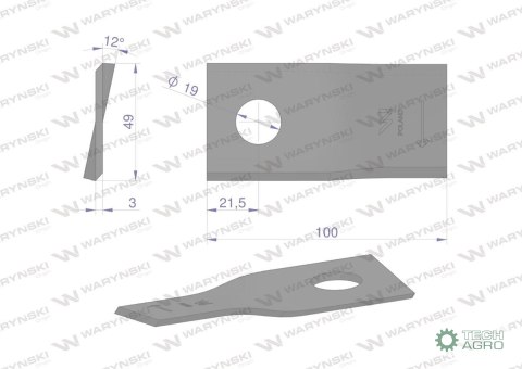 Nóż. nożyk kosiarka prawy 100x48x3mm otwór 19 zastosowanie 570418 Niemeyer WARYŃSKI ( sprzedawane po 25 ) Nóż. nożyk kosiarka prawy 100x48x3mm otwór 19 zastosowanie 570418 Niemeyer WARYŃSKI ( sprzedawane po 25 )