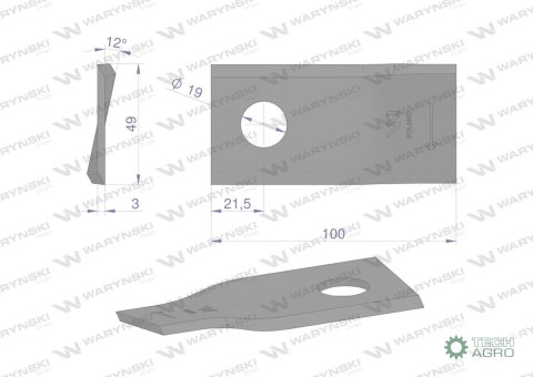Nóż. nożyk kosiarka prawy 100x48x3mm otwór 19 zastosowanie 9041777 9527280 Claas WARYŃSKI ( sprzedawane po 25 ) Nóż. nożyk kosiarka prawy 100x48x3mm otwór 19 zastosowanie 9041777 9527280 Claas WARYŃSKI ( sprzedawane po 25 )