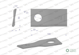 Nóż. nożyk kosiarka prawy 100X50X4mm otwór 21 zastosowanie RS100 Samasz WARYŃSKI ( sprzedawane po 25 )