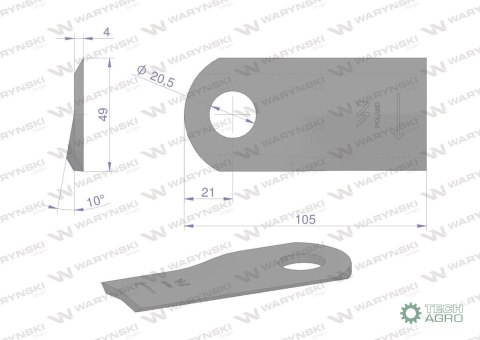 Nóż. nożyk kosiarka prawy 105x47x4mm otwór 20.5 zastosowanie 6802980 Kuhn WARYŃSKI ( sprzedawane po 25 ) Nóż. nożyk kosiarka prawy 105x47x4mm otwór 20.5 zastosowanie 6802980 Kuhn WARYŃSKI ( sprzedawane po 25 )