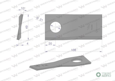 Nóż. nożyk kosiarka prawy 108x48x4mm otwór 21 zastosowanie 434972 Pottinger WARYŃSKI ( sprzedawane po 25 ) Nóż. nożyk kosiarka prawy 108x48x4mm otwór 21 zastosowanie 434972 Pottinger WARYŃSKI ( sprzedawane po 25 )