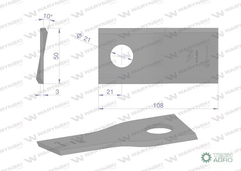 Nóż. nożyk kosiarka prawy 108X50X3mm otwór 21 zastosowanie RF 108/3 Famarol WARYŃSKI ( sprzedawane po 25 ) Nóż. nożyk kosiarka prawy 108X50X3mm otwór 21 zastosowanie RF 108/3 Famarol WARYŃSKI ( sprzedawane po 25 )
