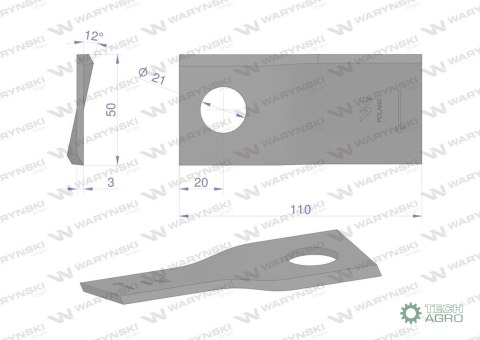 Nóż. nożyk kosiarka prawy 110x50x3mm otwór 21 zastosowanie 4047015 Galfre WARYŃSKI ( sprzedawane po 25 ) Nóż. nożyk kosiarka prawy 110x50x3mm otwór 21 zastosowanie 4047015 Galfre WARYŃSKI ( sprzedawane po 25 )