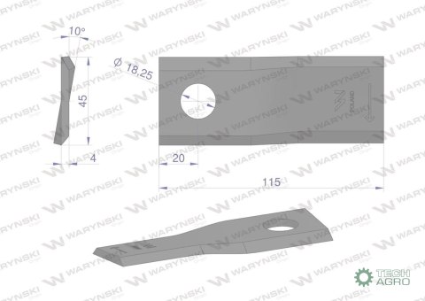 Nóż. nożyk kosiarka prawy 115x45x4mm otwór 18.25 zastosowanie 55906100 CC23500 Kuhn WARYŃSKI ( sprzedawane po 25 ) Nóż. nożyk kosiarka prawy 115x45x4mm otwór 18.25 zastosowanie 55906100 CC23500 Kuhn WARYŃSKI ( sprzedawane po 25 )