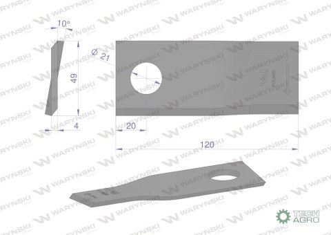 Nóż. nożyk kosiarka prawy 120x49x4mm otwór 21 zastosowanie 434976 Pottinger WARYŃSKI ( sprzedawane po 25 ) Nóż. nożyk kosiarka prawy 120x49x4mm otwór 21 zastosowanie 434976 Pottinger WARYŃSKI ( sprzedawane po 25 )