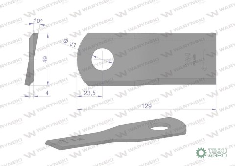 Nóż. nożyk kosiarka prawy 129.5x48x4mm otwór 21.2 zastosowanie 129MER Marangon WARYŃSKI ( sprzedawane po 25 ) Nóż. nożyk kosiarka prawy 129.5x48x4mm otwór 21.2 zastosowanie 129MER Marangon WARYŃSKI ( sprzedawane po 25 )