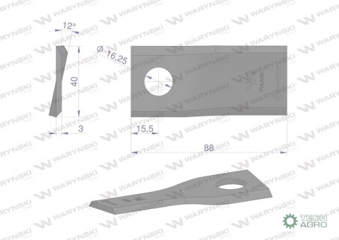 Nóż. nożyk kosiarka prawy 88x40x3mm otwór 16.25 zastosowanie 56151100 Kuhn WARYŃSKI ( sprzedawane po 25 ) Nóż. nożyk kosiarka prawy 88x40x3mm otwór 16.25 zastosowanie 56151100 Kuhn WARYŃSKI ( sprzedawane po 25 )