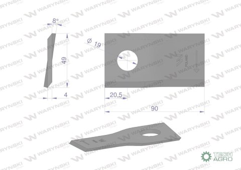 Nóż. nożyk kosiarka prawy 90x48x4mm otwór 19 zastosowanie 1448261 Krone WARYŃSKI ( sprzedawane po 25 ) Nóż. nożyk kosiarka prawy 90x48x4mm otwór 19 zastosowanie 1448261 Krone WARYŃSKI ( sprzedawane po 25 )