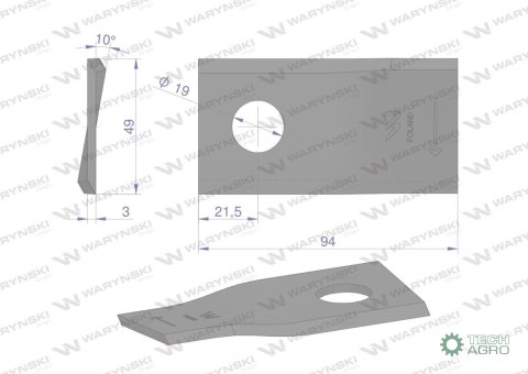 Nóż. nożyk kosiarka prawy 94x48x3mm otwór 19 zastosowanie 570410 Niemeyer Kverneland WARYŃSKI ( sprzedawane po 25 ) Nóż. nożyk kosiarka prawy 94x48x3mm otwór 19 zastosowanie 570410 Niemeyer Kverneland WARYŃSKI ( sprzedawane po 25 )