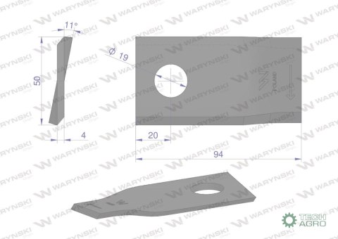 Nóż. nożyk kosiarka prawy 94x50x4mm otwór 19 zastosowanie 58031192 BCS WARYŃSKI ( sprzedawane po 25 ) Nóż. nożyk kosiarka prawy 94x50x4mm otwór 19 zastosowanie 58031192 BCS WARYŃSKI ( sprzedawane po 25 )