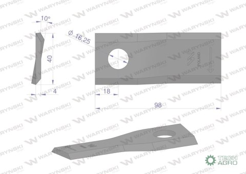 Nóż. nożyk kosiarka prawy 98x40x4mm otwór 16.2 zastosowanie DM-305 Claas WARYŃSKI ( sprzedawane po 25 ) Nóż. nożyk kosiarka prawy 98x40x4mm otwór 16.2 zastosowanie DM-305 Claas WARYŃSKI ( sprzedawane po 25 )