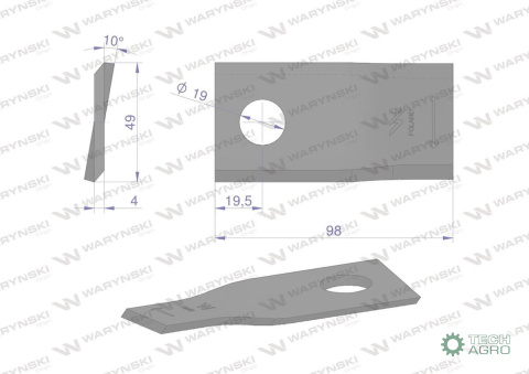 Nóż. nożyk kosiarka prawy 98x48x4mm otwór 19 zastosowanie 153171419 SIP WARYŃSKI ( sprzedawane po 25 ) Nóż. nożyk kosiarka prawy 98x48x4mm otwór 19 zastosowanie 153171419 SIP WARYŃSKI ( sprzedawane po 25 )