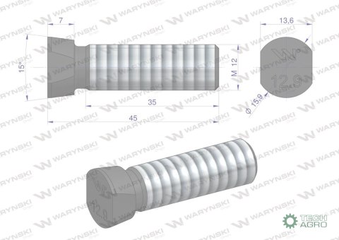Śruba kpl. płużna oval z dwóch stron ścięta M12x45 mm kl.12.9 zastosowanie Kverneland Waryński M12X45OV2KV ( sprzedawane po 25 Śruba kpl. płużna oval z dwóch stron ścięta M12x45 mm kl.12.9 zastosowanie Kverneland Waryński M12X45OV2KV ( sprzedawane po 25