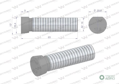 Śruba kpl. płużna oval z jednej strony ścięta M16x65 mm kl.12.9 zastosowanie Kverneland Waryński M16X65OV1 ( sprzedawane po 10 Śruba kpl. płużna oval z jednej strony ścięta M16x65 mm kl.12.9 zastosowanie Kverneland Waryński M16X65OV1 ( sprzedawane po 10