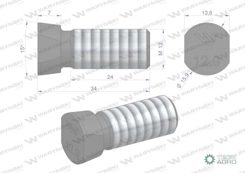 Śruba płużna oval z dwóch stron ścięta M12x34 mm kl.12.9 zastosowanie Kverneland Waryński M12X34OV2KV ( sprzedawane po 10kg ) Śruba płużna oval z dwóch stron ścięta M12x34 mm kl.12.9 zastosowanie Kverneland Waryński M12X34OV2KV ( sprzedawane po 10kg )