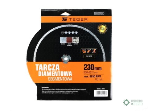Tarcza diamentowa segmentowa 230x22.23 mm do cięcia betonu TEGER Tarcza diamentowa segmentowa 230x22.23 mm do cięcia betonu TEGER
