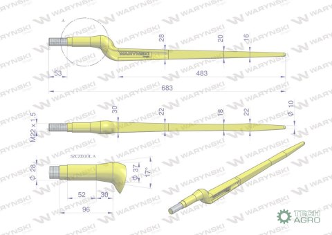 Ząb ładowacza uniwersalny Z L- 680 mm Tur WARYŃSKI Ząb ładowacza uniwersalny Z L- 680 mm Tur WARYŃSKI