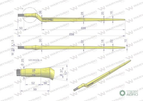 Ząb ładowacza uniwersalny Z L- 880 mm zastosowanie 5193-FT88N Tur WARYŃSKI Ząb ładowacza uniwersalny Z L- 880 mm zastosowanie 5193-FT88N Tur WARYŃSKI
