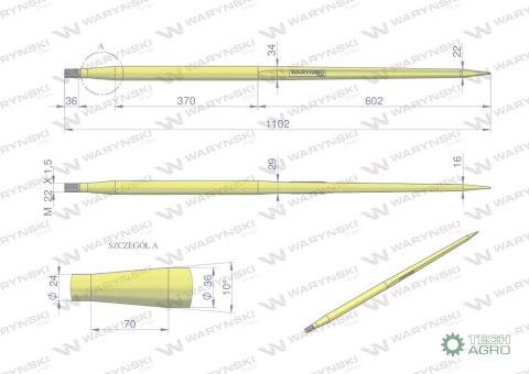 Ząb ładowacza uniwersalny prosty L- 1100 mm zastosowanie 5193-RT1 Tur WARYŃSKI Ząb ładowacza uniwersalny prosty L- 1100 mm zastosowanie 5193-RT1 Tur WARYŃSKI