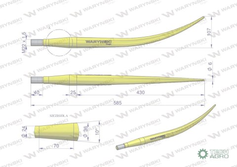 Ząb ładowacza wygięty zamykający L- 600 mm chwytak (krokodyl) zastosowanie 5193-FT88 Tur WARYŃSKI Ząb ładowacza wygięty zamykający L- 600 mm chwytak (krokodyl) zastosowanie 5193-FT88 Tur WARYŃSKI