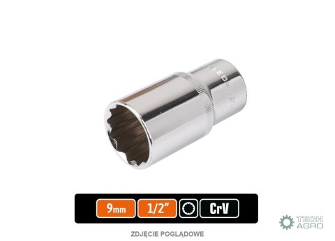 Klucz nasadowy 1/2" dwunastokątny długi 9 mm / TEGER Klucz nasadowy 1/2" dwunastokątny długi 9 mm / TEGER