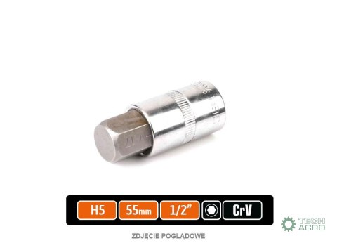 Klucz nasadowy 1/2" z bitem HEX 55 mm/H5 / TEGER Klucz nasadowy 1/2" z bitem HEX 55 mm/H5 / TEGER