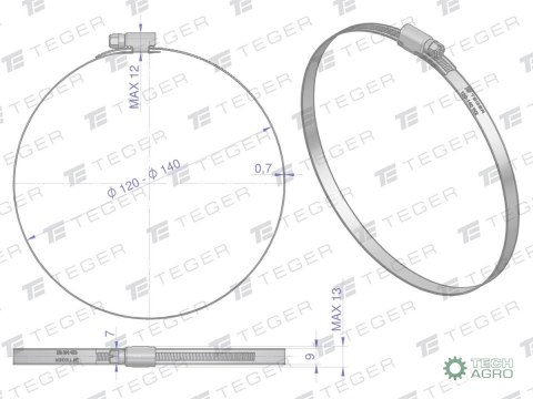 Opaska zaciskowa 120-140 ślimakowa (obejma W2 - stal nierdzewna) szerkość 9mm TEGER ( sprzedawane po 10 ) Opaska zaciskowa 120-140 ślimakowa (obejma W2 - stal nierdzewna) szerkość 9mm TEGER ( sprzedawane po 10 )