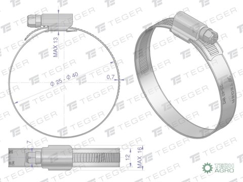 Opaska zaciskowa wzmocniona 25-40 ślimakowa (obejma W2 - stal nierdzewna) szerkość 12mm (blister) TEGER ( sprzedawane po Opaska zaciskowa wzmocniona 25-40 ślimakowa (obejma W2 - stal nierdzewna) szerkość 12mm (blister) TEGER ( sprzedawane po