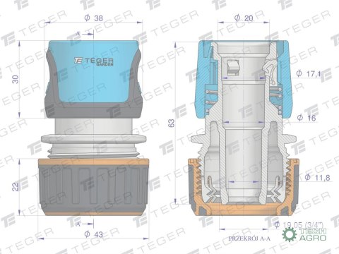 Szybkozłączka 3/4" - bez waterstop / TEGER Szybkozłączka 3/4" - bez waterstop / TEGER