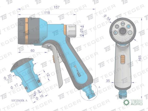Zestaw ogrodowy 1/2" (wąż 20m. zestaw natryskowy. pistolet. wózek na wąż) / TEGER Zestaw ogrodowy 1/2" (wąż 20m. zestaw natryskowy. pistolet. wózek na wąż) / TEGER