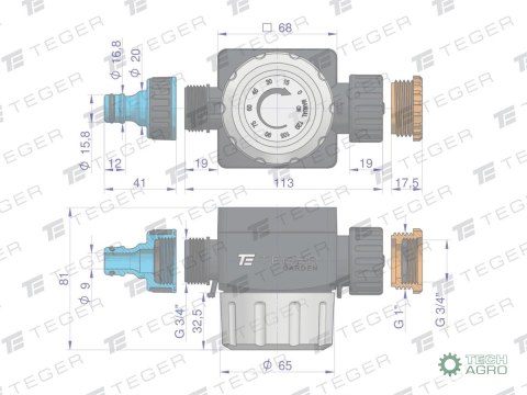 Zestaw ogrodowy 1/2" (wąż 20m. zestaw natryskowy. zegar. zraszacz) / TEGER Zestaw ogrodowy 1/2" (wąż 20m. zestaw natryskowy. zegar. zraszacz) / TEGER