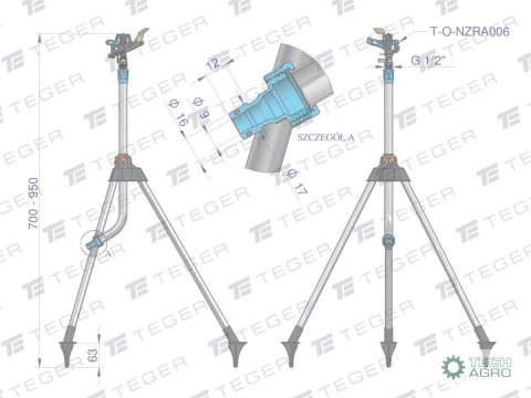 Zraszacz ogrodowy - trójnożny (70-95cm) / TEGER Zraszacz ogrodowy - trójnożny (70-95cm) / TEGER