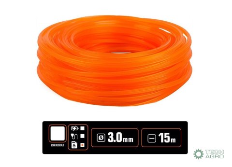 Żyłka tnąca do podkaszarek / Kwadrat / 3.0 mm / 15 m / TEGER Żyłka tnąca do podkaszarek / Kwadrat / 3.0 mm / 15 m / TEGER