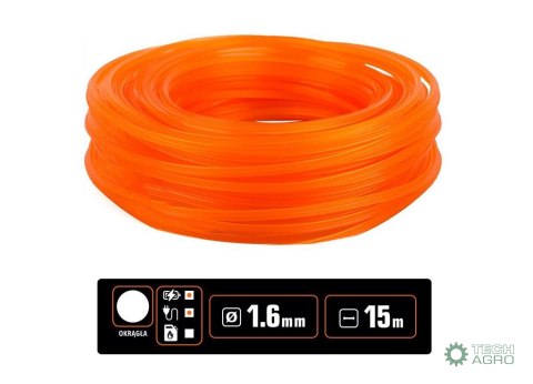 Żyłka tnąca do podkaszarek / Okrągła / 1.6 mm / 15 m / TEGER Żyłka tnąca do podkaszarek / Okrągła / 1.6 mm / 15 m / TEGER