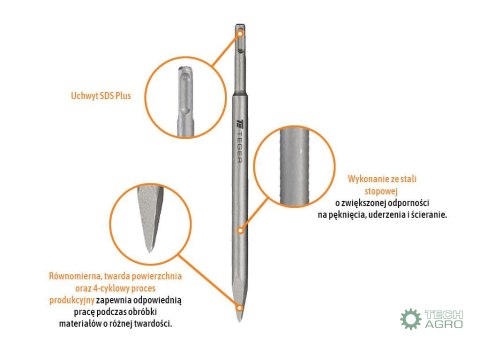 Dłuto do betonu spiczaste - SDS PLUS 12x250 mm / TEGER Dłuto do betonu spiczaste - SDS PLUS 12x250 mm / TEGER