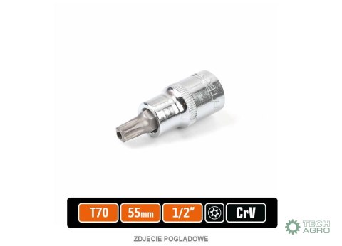 Klucz nasadowy 1/2" z bitem TORX 55 mm/T70 / (z otworem) / TEGER Klucz nasadowy 1/2" z bitem TORX 55 mm/T70 / (z otworem) / TEGER