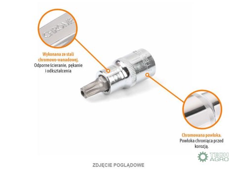 Klucz nasadowy 1/2" z bitem TORX 55 mm/T70 / (z otworem) / TEGER Klucz nasadowy 1/2" z bitem TORX 55 mm/T70 / (z otworem) / TEGER