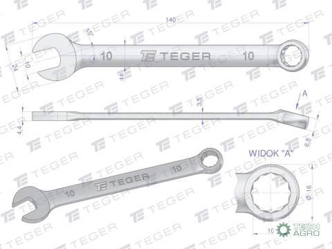 Klucz płasko-oczkowy 10 mm / TEGER Klucz płasko-oczkowy 10 mm / TEGER
