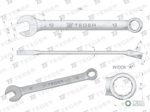 Klucz płasko-oczkowy 12 mm / TEGER Klucz płasko-oczkowy 12 mm / TEGER