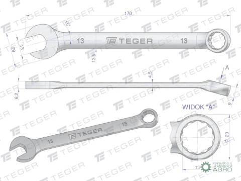 Klucz płasko-oczkowy 13 mm / TEGER Klucz płasko-oczkowy 13 mm / TEGER