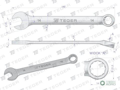 Klucz płasko-oczkowy 14 mm / TEGER Klucz płasko-oczkowy 14 mm / TEGER
