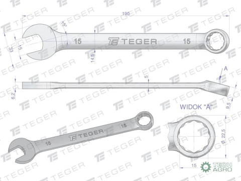 Klucz płasko-oczkowy 15 mm / TEGER Klucz płasko-oczkowy 15 mm / TEGER