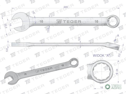Klucz płasko-oczkowy 16 mm / TEGER Klucz płasko-oczkowy 16 mm / TEGER