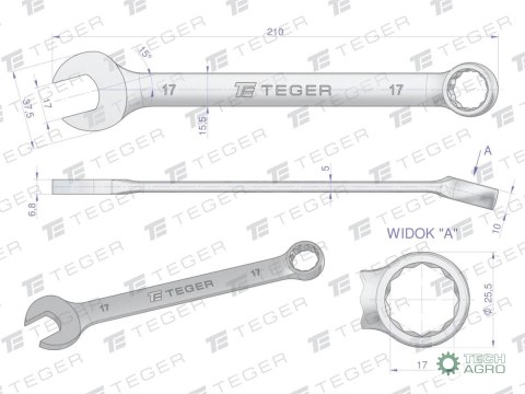 Klucz płasko-oczkowy 17 mm / TEGER Klucz płasko-oczkowy 17 mm / TEGER