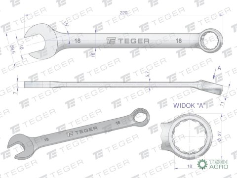 Klucz płasko-oczkowy 18 mm / TEGER Klucz płasko-oczkowy 18 mm / TEGER
