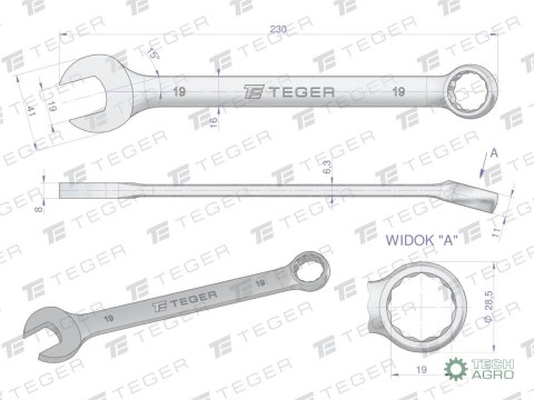 Klucz płasko-oczkowy 19 mm / TEGER Klucz płasko-oczkowy 19 mm / TEGER