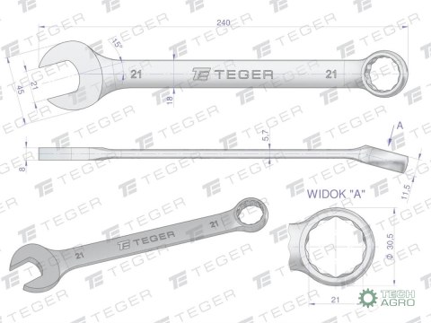 Klucz płasko-oczkowy 21 mm / TEGER Klucz płasko-oczkowy 21 mm / TEGER